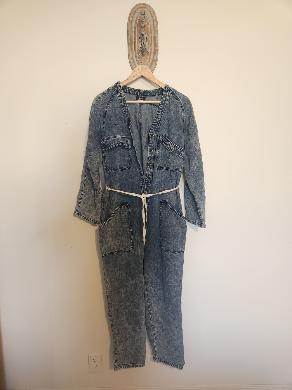 BDG Acid-Wash Denim Jumpsuit in Faded Blue